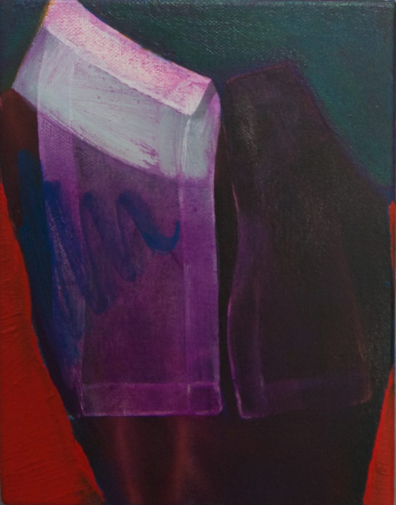 an abstract painting showing shapes resembling a shirt collar