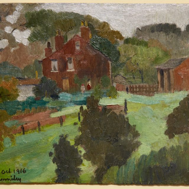 an oil painting of a rural scene