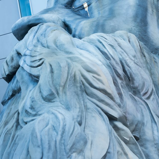 Sculpture of the head of a bearded man.