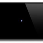 A landscape format black rectangle, with a very small image of planet earth in the centre.