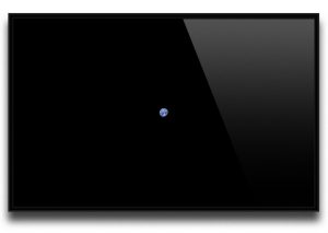 A landscape format black rectangle, with a very small image of planet earth in the centre.
