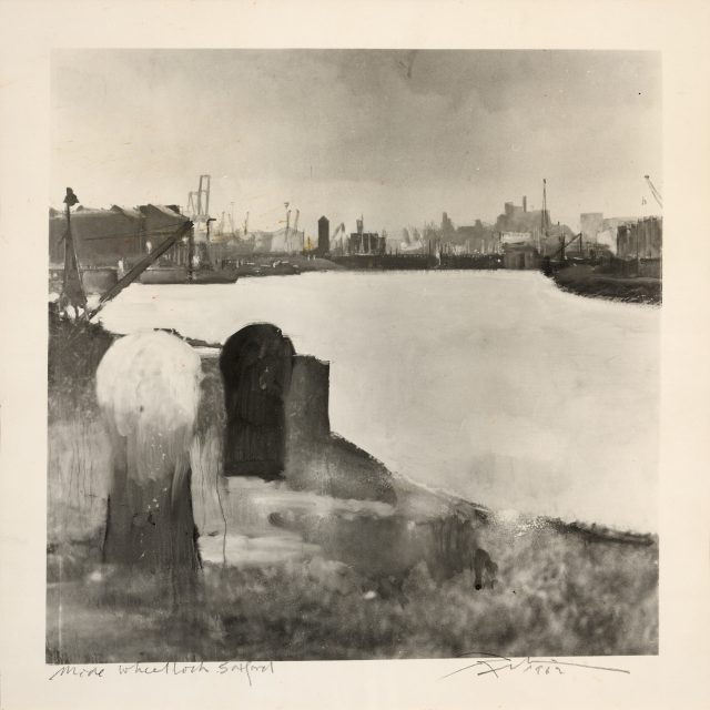 Manchester docks from mode wheel. Watercolour wash