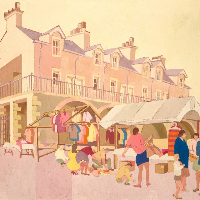 peach, street, market scene