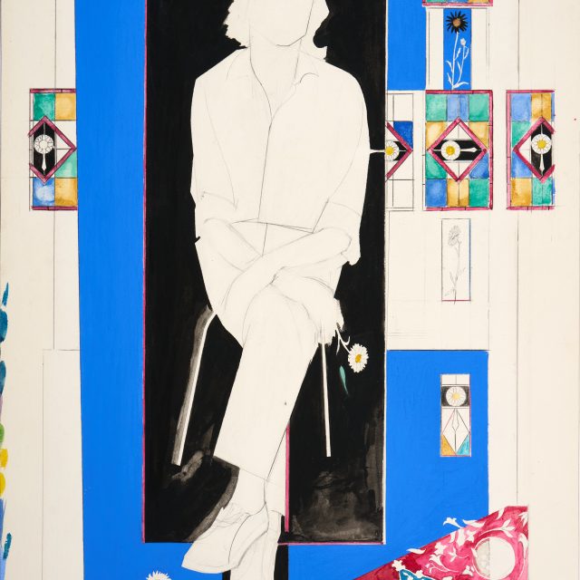 study of woman, mixed media, figure, flowers. unfinished with paint marks to edges