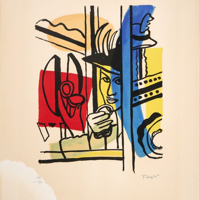 coloured shapes and face, figure, semi abstract