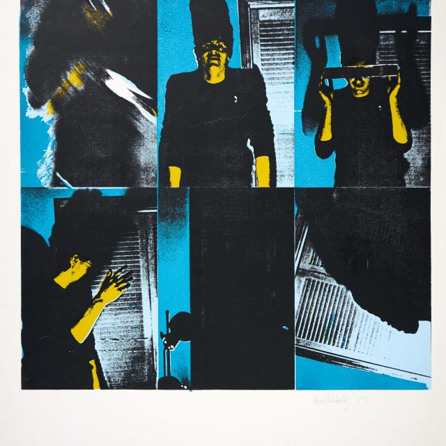 man, figure performing, black yellow and blue