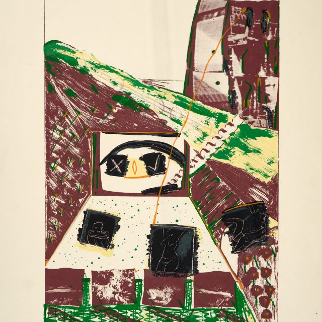 Semi abstract landscape, brown and green print