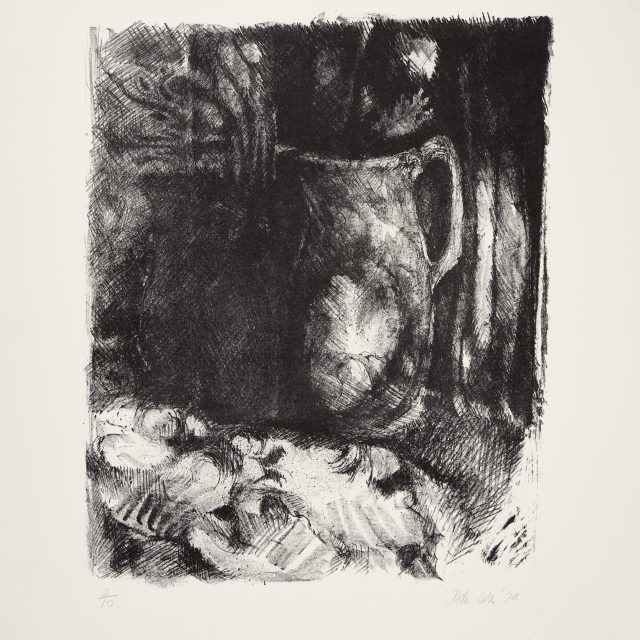 Dark black print, jug on table