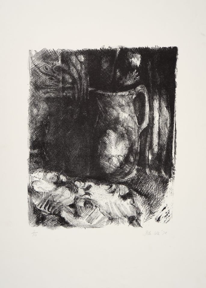 Dark black print, jug on table