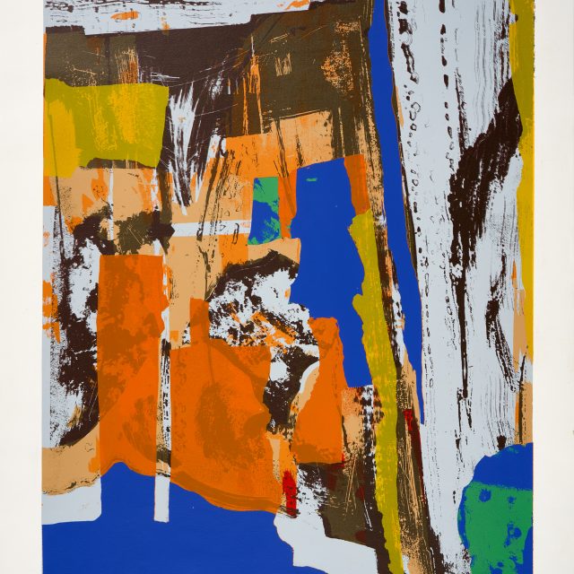 abstract print, blue and orange