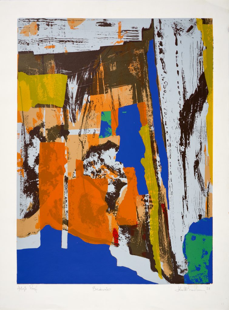abstract print, blue and orange