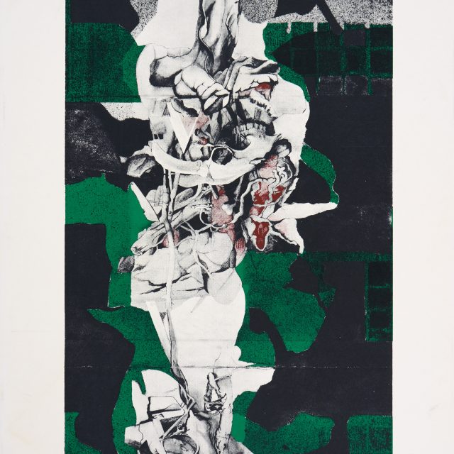 long abstract print, green white and black