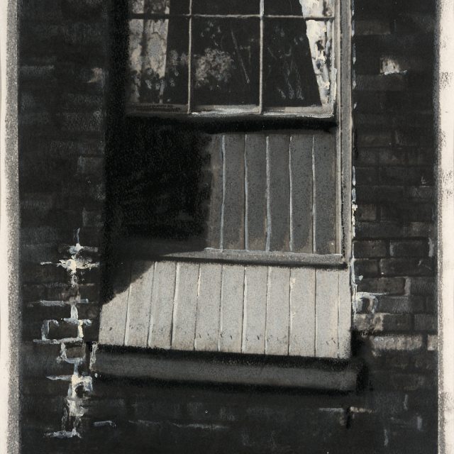 black and white mixed media, window