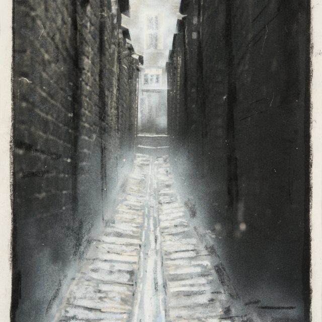 urban, street, alleyway, city, black and white