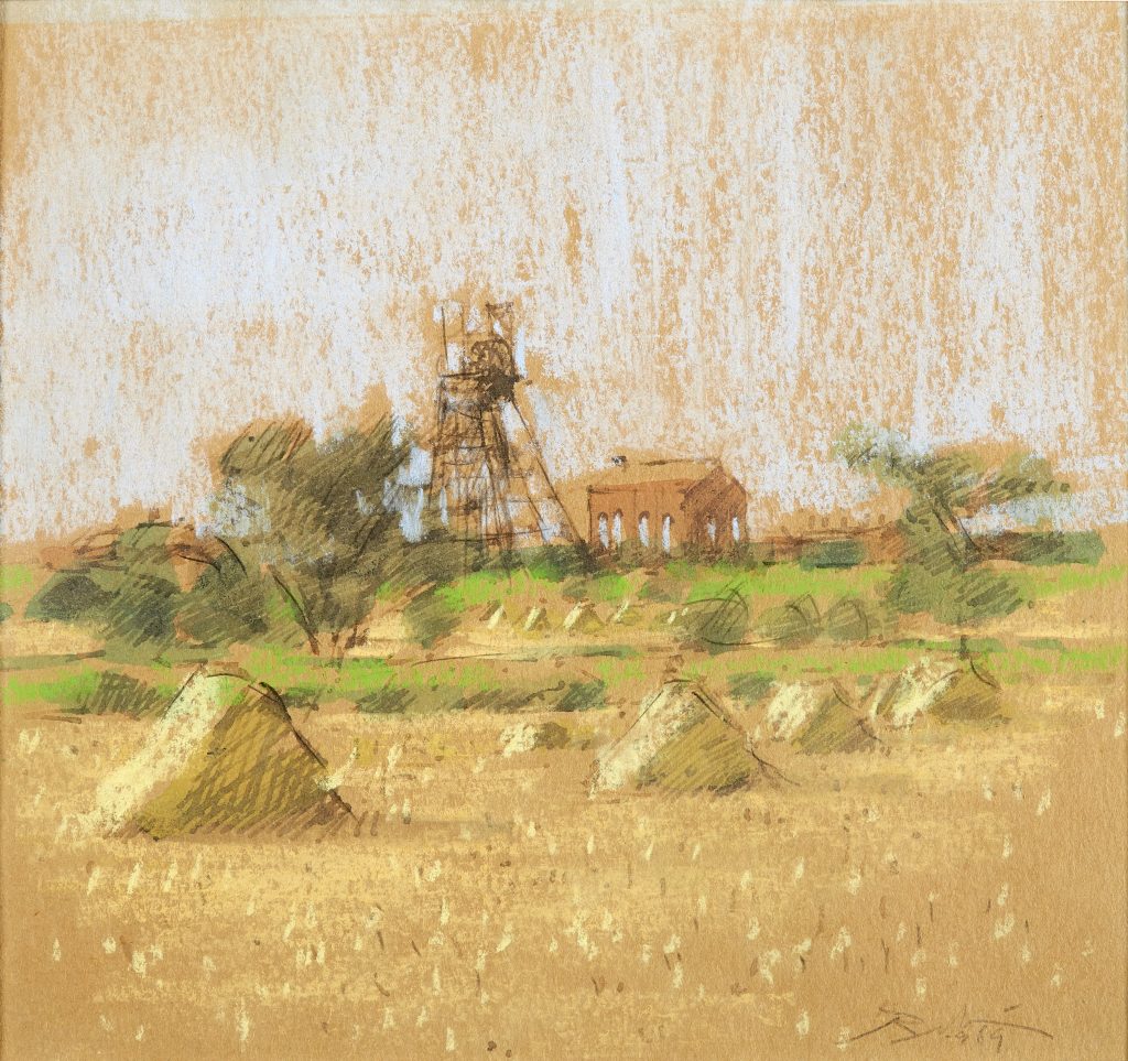landscape study, colliery, mixed media