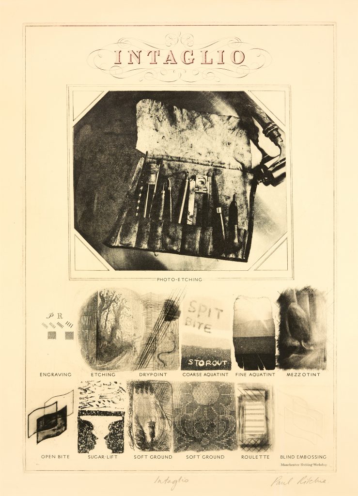 print poster showing different intaglio printmaking techniques